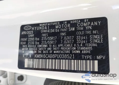 2023 Hyundai Kona Sel z USA, uszkodzony, nr VIN KM8K6CAB8PU038521